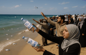 Egyptians Throw Bottles Filled with Aid and Prayers to Gaza Across the Sea